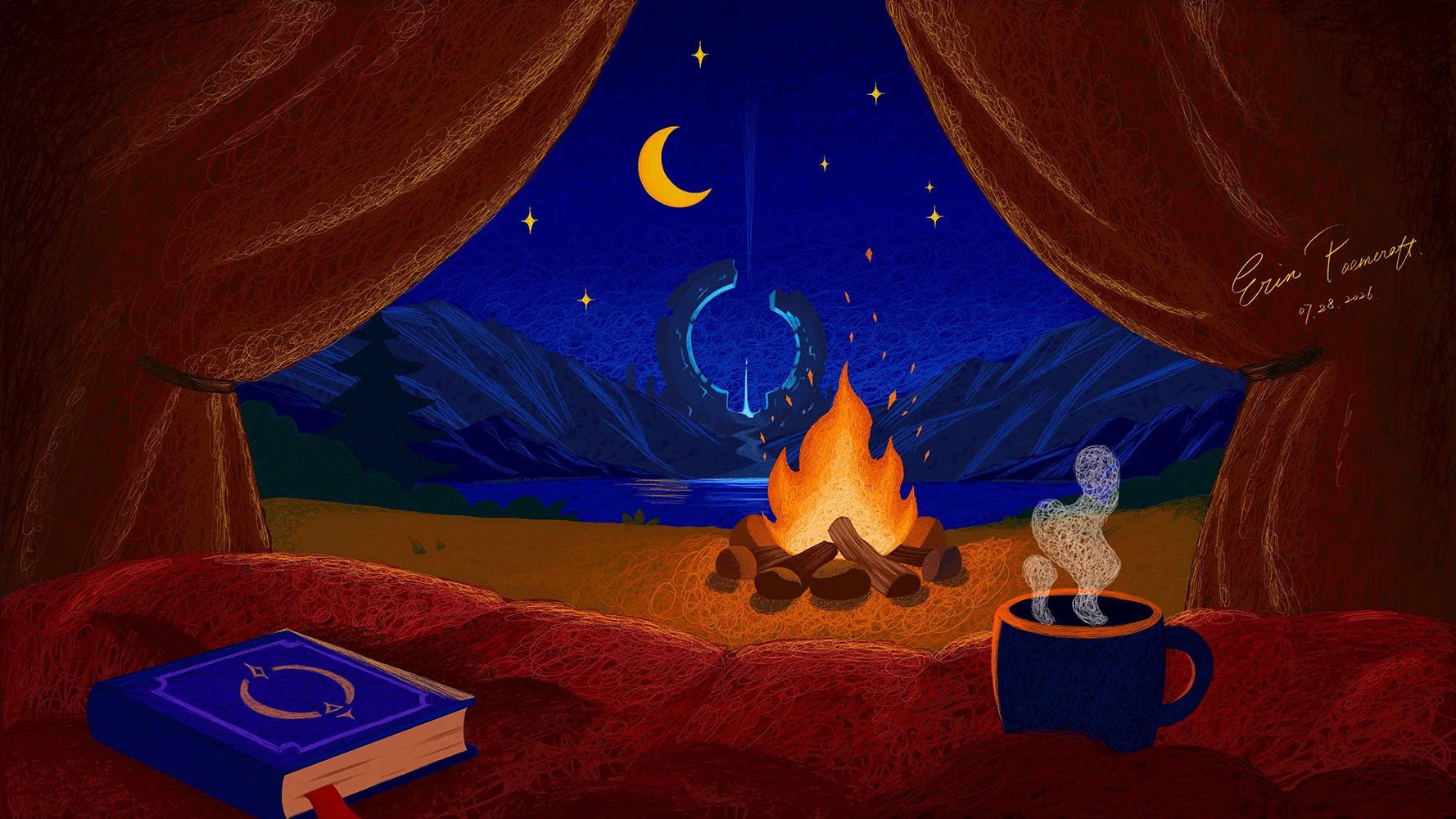 Cozy Tent Campfire Night